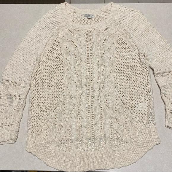 Lucky Brand Sweater Women’s Size Large Cream Pointelle knit Sweater - Picture 6 of 12
